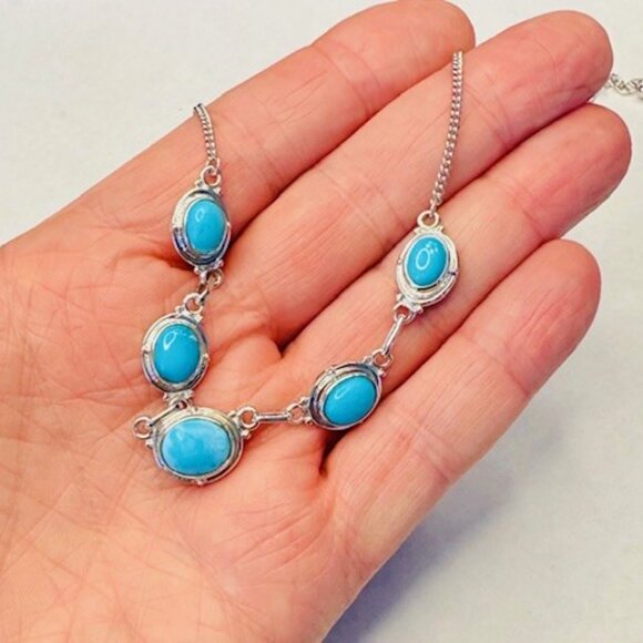 Vintage Sterling Silver Turquoise Necklace - Picture 3 of 6